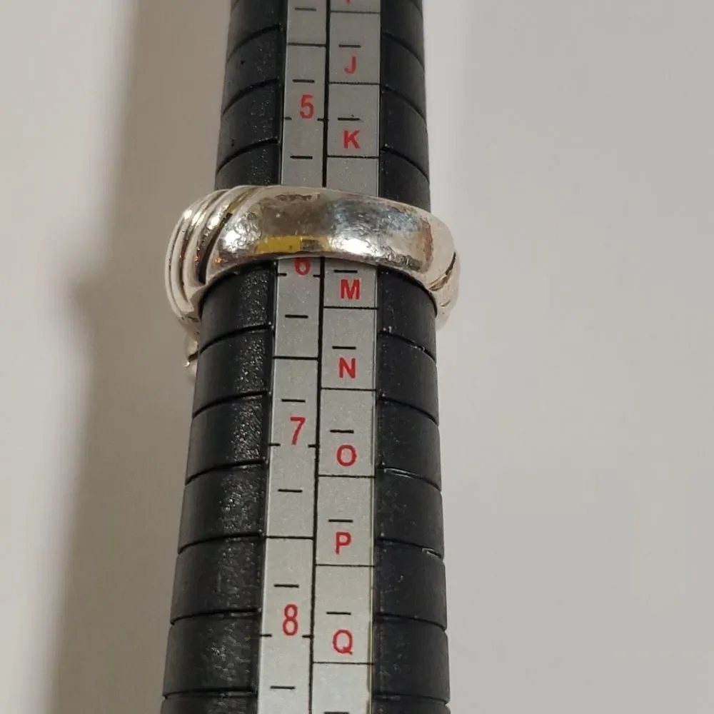 Sterling Silver 925 Ring Cubic‎ Zirconia Square Pattern Thick Band Size 6